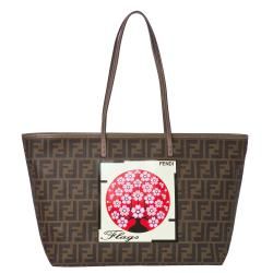 Fendi Logo Tobacco brown Jacquard Canvas Japanese Flag Tote Bag Fendi Designer Handbags
