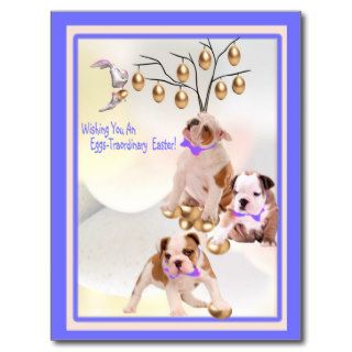 Bulldog Puppy Eggs  Traordinary Easter Wishes Postcard