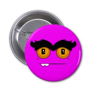 Cute Cartoony Fuchsia Unibrow Monster Face Pins