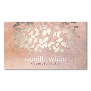 Elegant Cosmetology Faux Gold Foil Leaves Peach Business Cards