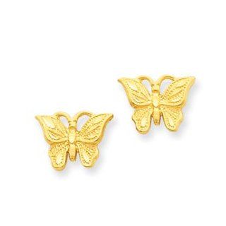Pretty 14k Yellow Gold Polished Diamond cut Butterfly Post Earrings: Stud Earrings: Jewelry