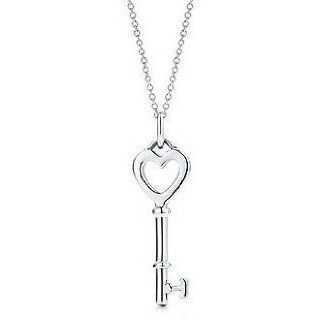 Polished Stainless Steel Necklace Key to My Heart Pendant Heart Shaped Key Necklace: Jewelry