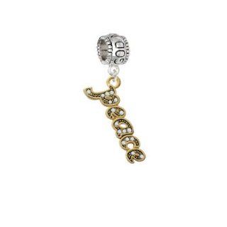 Gold Script ''Peace'' with Clear Crystals Godmother Charm Dangle Bead: Delight & Co.: Jewelry