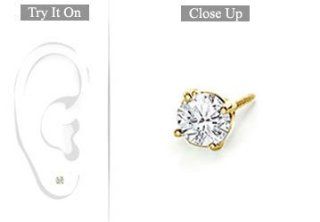 Fine Jewelry Vault UBMER14YG4RD015D Mens 14K Yellow Gold  Round Diamond Stud Earring   0.15 CT. TW. Fine Jewelry Vault 