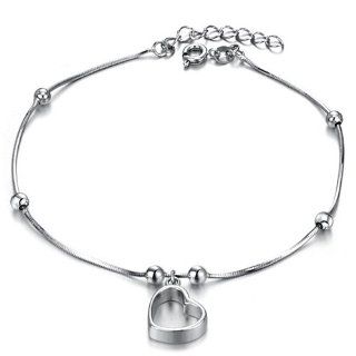 Fashion White Gold Plated Anklet Foot Heart Chain Jewelry Ball Adjustable 193: Bangle Bracelets: Jewelry