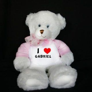 Plush White Teddy Bear (Dena) toy with I Love Gabriel (first name/surname/nickname): Toys & Games
