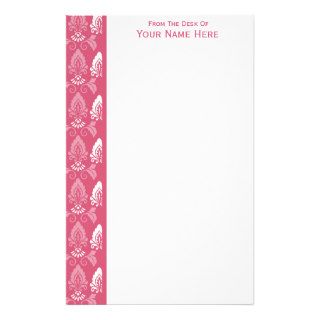 Light Pink White Damask Border Stationery