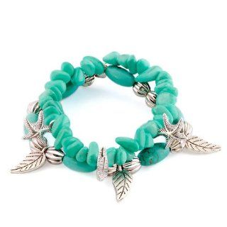 Bling Beads Bling Jewelry Dangle Starfish Leaf Silver Beads Chunky Turquoise Bracelet Arts, Crafts & Sewing