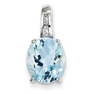 14k 4.42ct White Gold Pearl Prong Set Diamond & Blue Topaz Oval Pendant: Jewelry