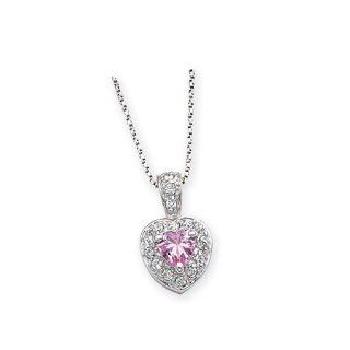 925 Sterling Silver White Pink CZ Heart Charm Necklace: Pendant Necklaces: Jewelry
