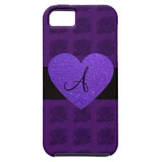 Purple heart monogram roses iPhone 5 cases