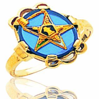 Men's 14K Yellow Gold Blue Stone Masonic Ring Signet Rings Jewelry
