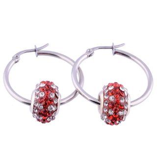 Kadima One Pair (2pcs) Stainless Steel Hoop Earring with Clear/Red Crystal Pandora Beads 20MM: Jewelry