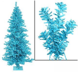 6' Pre Lit Sky Blue Wide Cut Tinsel Artificial Christmas Tree   Blue Lights  