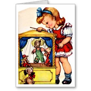 Sweet Little Girl Playtime   Retro Happy Birthday Greeting Card