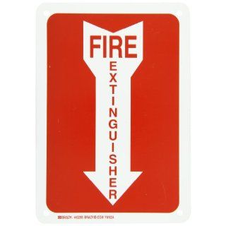 Brady 43295 10" Height, 7" Width, B 555 Aluminum, Red On White Color Fire Sign, Legend "Fire Extinguisher (With Picto)" Industrial Warning Signs