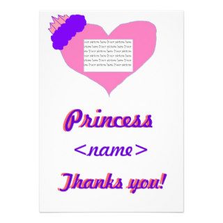 Princess Heart Fifth Birthday Party Thank You Card Personalized Invites