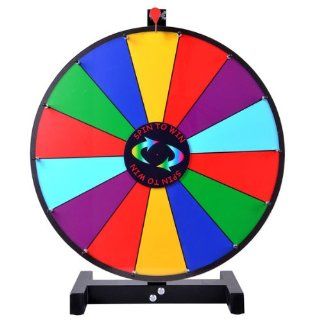24 Inches Diameter Round Tabletop Color Dry Erase Spin Board Prize Wheel 14 Clicker Slots w/ Blk Wood Stand for DIY Customize Template Desktop Casino Style Game : Easel Style Dry Erase Boards : Office Products