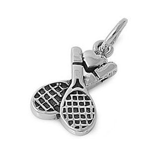925 Sterling Silver Pendant   Double Tennis Rackets With Heart: Royal Design: Jewelry