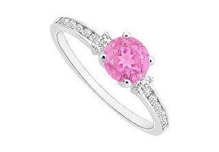 Pink Sapphire and Channel Set CZ Engagement Ring in Rhodium Treated Sterling Silver 0.75 CT TGW: Fine Jewelry Vault: Jewelry
