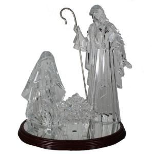 Sterling, Inc. 15.25 in. Clear Acrylic Holy Family On Wooden Base with Light (Set of 4 Pieces without Battery) 189439