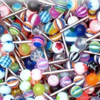 Tongue Ring Assorted Lot of 50 Piercing Barbells Steel 14 Gauge (50 Pieces): Jewelry