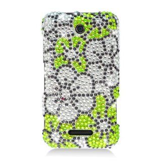 Eagle Cell PDZTEX500MS324 RingBling Brilliant Diamond Case for ZTE Score M/Score X500   Retail Packaging   Green/Silver Flower: Cell Phones & Accessories