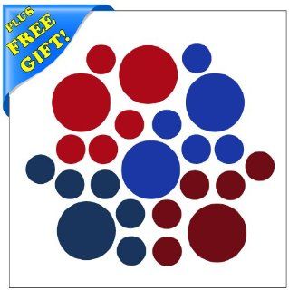 Set of 100 Red / Blue / Burgundy / Navy Blue Circles Polka Dots Vinyl Wall Decals Stickers + with Free Sticky Notepad [Peel and Stick Graphic Mural Decal Circle Dot Kit Appliques]   Wall Decor Stickers