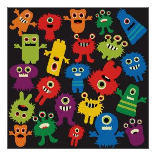 Colorful Crazy Fun Monsters Creatures Pattern Print