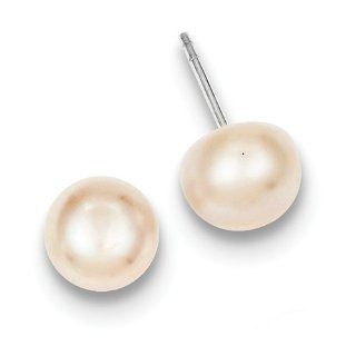 Sterling Silver Peach Cultured Pearl Button Earrings: Jewelry