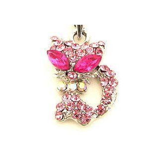 Pink Eye cat Cell Phone Charm Strap Rhine Stone: Cell Phones & Accessories