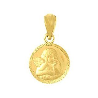 14k Gold Religious Necklace Charm Pendant, Angel Coin, Engraved: Million Charms: Jewelry