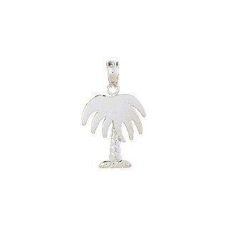 14k White Gold Nautical Necklace Charm Pendant, High Polish Palm Tree With Textu: Jewelry
