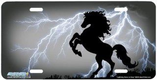 358 "Lightning Horse on Gray" Rearing Horse Airbrushed License Plates Car Auto Novelty Front Tag by Jason Fetko from Airstrike: Automotive