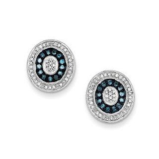 Sterling Silver Blue and White Diamond Earrings Cyber Monday Special: Jewelry