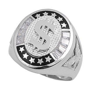 Sterling Silver Men's Clear CZ Dollar Sign Ring Classic Comfort Fit Band 23mm Size 12: Jewelry