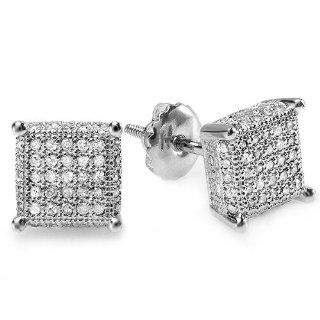 0.50 Carat (ctw) Sterling Silver White Real Diamond Ice Cube Dice Shape Mens Hip Hop Iced Stud Earrings 1/2 CT: Jewelry
