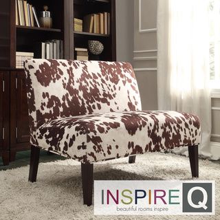 INSPIRE Q Wicker Faux Brown Cow Hide Fabric 2 seater Accent Loveseat INSPIRE Q Sofas & Loveseats