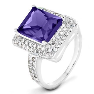 ELYA Sterling Silver Purple Radiant cut Cubic Zirconia Double Halo Ring West Coast Jewelry Cubic Zirconia Rings