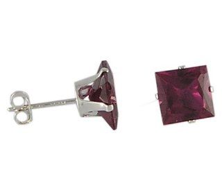 7 mm Square Ruby Cubic Zirconia .925 Sterling Silver Earrings: Jewelry