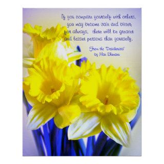 Daffodils pop art with Desiderata quote, yellow Print