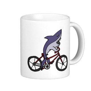 Silly Shark Riding Bicycle Cartoon Coffee Mug