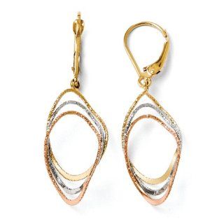 14k Tri color gold Leslies Tri Color Textured Dangle Leverback Earrings: Vishal Jewelry: Jewelry