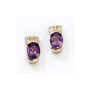 14K Yellow Gold Oval Amethyst and Diamond Earrings: Drop Earrings: Jewelry
