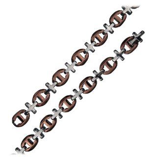 Inox Mens Stainless Steel Cross Link Brown 22" Chain Necklace NK30502T 22: Jewelry