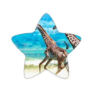Giraffe Big Run On The Field Star Stickers