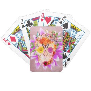 Girly Sugar Skull cute Butterfly Pink Flowers Bicycle Playing Cards