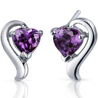 Cupids Harmony 2.00 Carats Created Color Change Sapphire Heart Shape Earrings in Sterling Silver Rhodium Nickel Finish: Peora: Jewelry