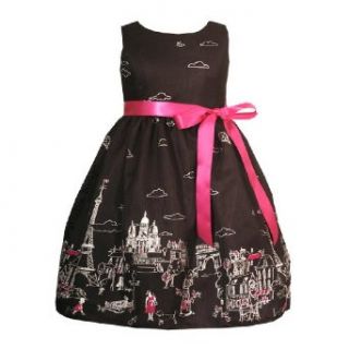 Rare Editions Girl 2T 6X BLACK WHITE FUCHSIA PINK Paris Europe Motif BORDER PRINT Special Occasion Wedding Flower Girl Easter Party Dress   6X Clothing