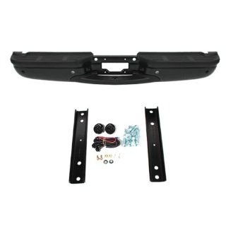 CarPartsDepot, Rear Step Bumper Steel Bar w/Black Plastic Pad Sensor Holes New SD Replacement, 364 18213 20 BK FO1101121 Automotive